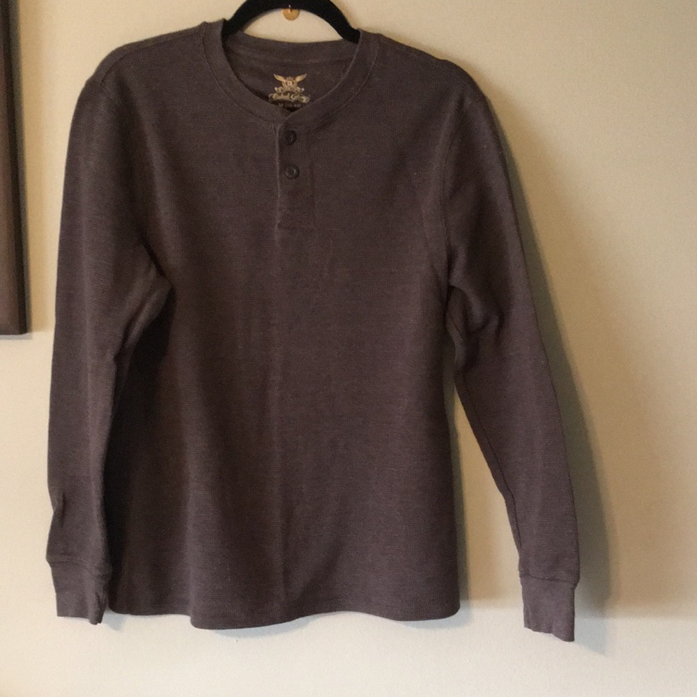 Faded Glory Ribbed Henley. Dark Gray. Medium